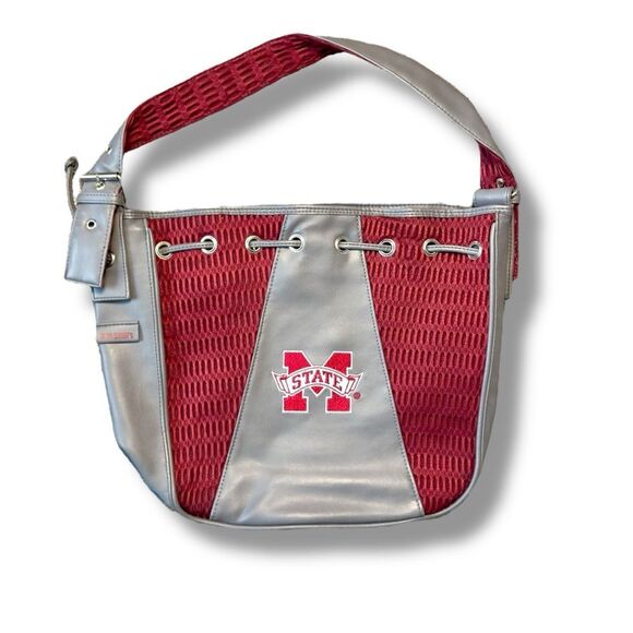 NWOT Alan Stuart Mississippi State Silver and Red Bucket Purse - Sz M-L - Picture 1 of 10